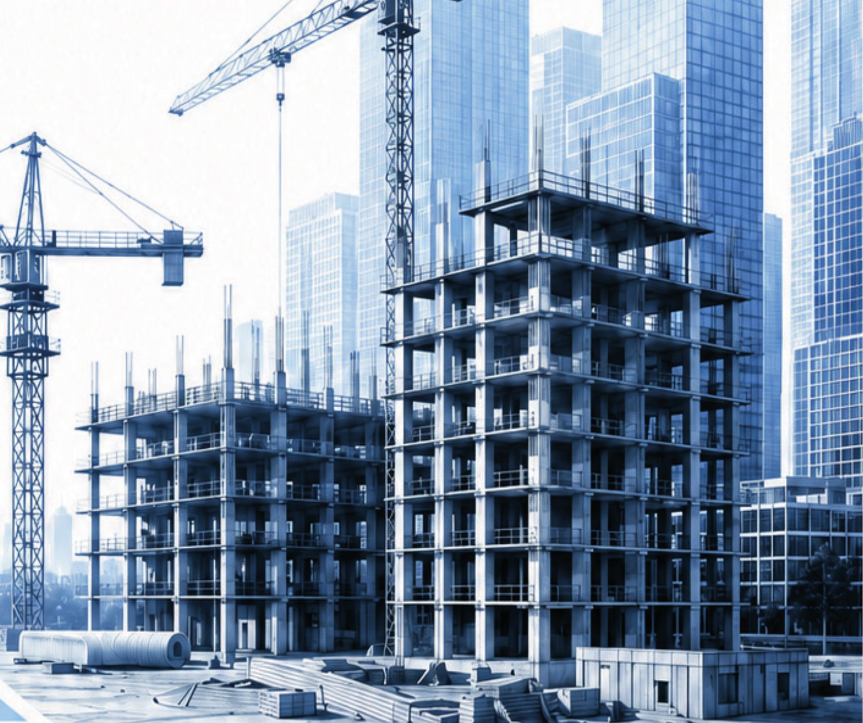 Chantier de construction et grues